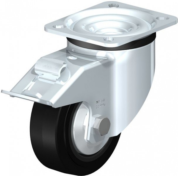 Blickle LK-POEV 100KD-1-FI-FA Stahlblech-Lenkrolle, schwere Ausführung, mit Anschraubplatte & Feststeller, Elastik-Vollgummi, Schwarz, 850957