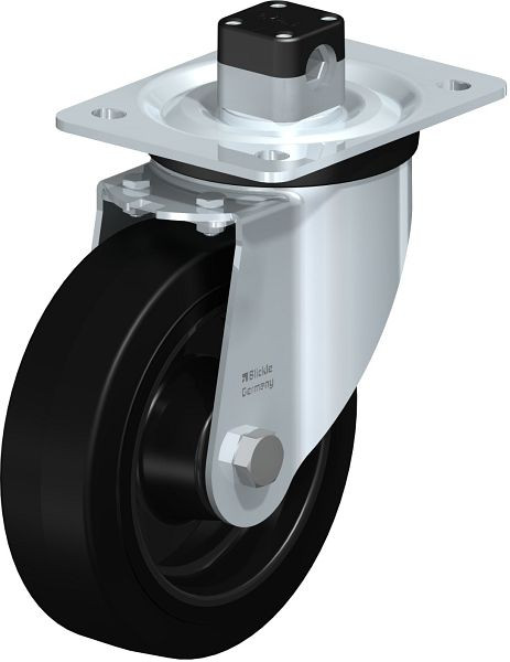 Blickle L-POEV 160XR-CS11 Stahlblech-Lenkrolle, mittelschwere Ausführung, mit Anschraubplatte & Zentralfeststeller, Elastik-Vollgummi, Schwarz, 850620