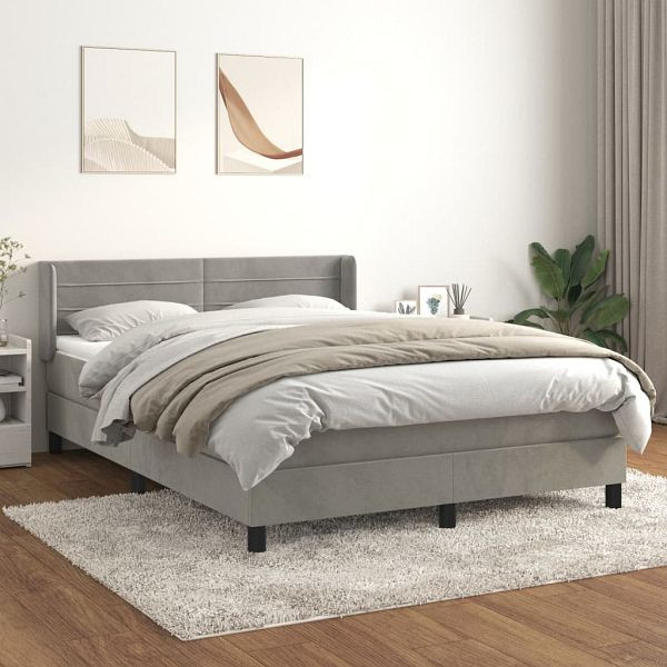 vidaXL Boxspringbett mit Matratze Hellgrau 140x190 cm Samt, 3131015