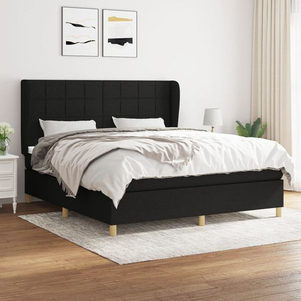 vidaXL Boxspringbett mit Matratze Schwarz 180x200 cm Stoff, 3128543
