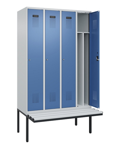 C+P Spind Evolo PLUS, 4 Abteile, 2120x1200x815mm, 7035/5023, Haken 4, Zylinderschloss, Material Sitzfläche Kunststoff, 0490407-40F S10089