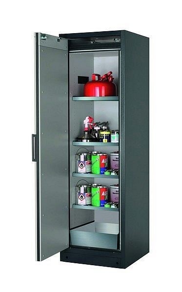 asecos Sicherheitsschrank Q-CLASSIC-90, Q90.195.060 in lichtgrau RAL 7035 mit 4x Fachboden (Edelstahl), 30072-041-30084