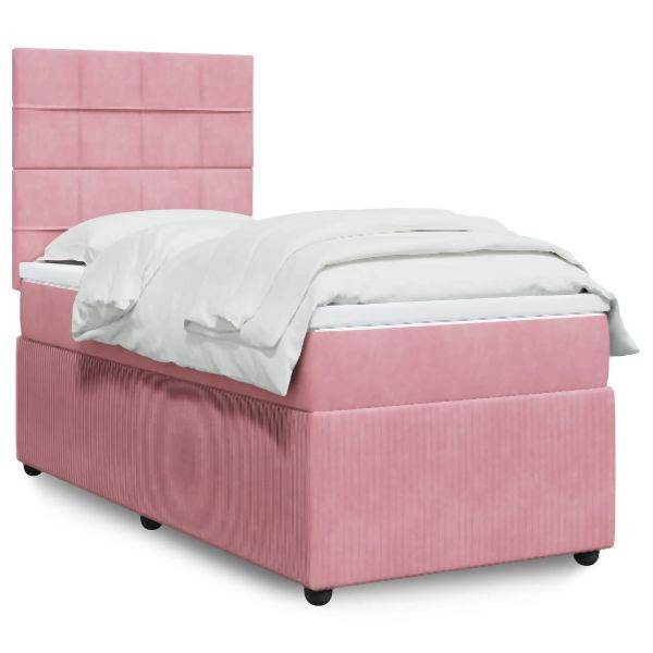 vidaXL Boxspringbett mit Matratze Rosa 100x200 cm Samt, 3294567