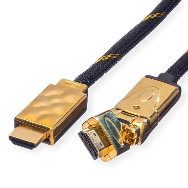 ROLINE GOLD HDMI High Speed Kabel mit Ethernet, 3D-drehbarer Stecker, 2 m, Retail, 11.88.5507