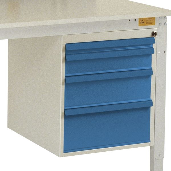Manuflex ESD-Gehäuse-Unterbau, Nutzhöhe 500 mm mit 4 Schubfächern, für Tischtiefe 1200 mm, lichtgrau/brillantblau, LZ4764.0002