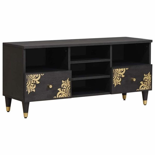 vidaXL TV-Schränk mit Regal Schwarz 100 x 33 x 46 cm Massivholz Mango, 4018826