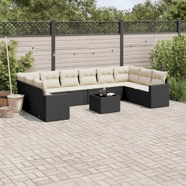 vidaXL 11-teilig Garten-Sofagarnitur mit Kissen Schwarz Poly Rattan, 3219466
