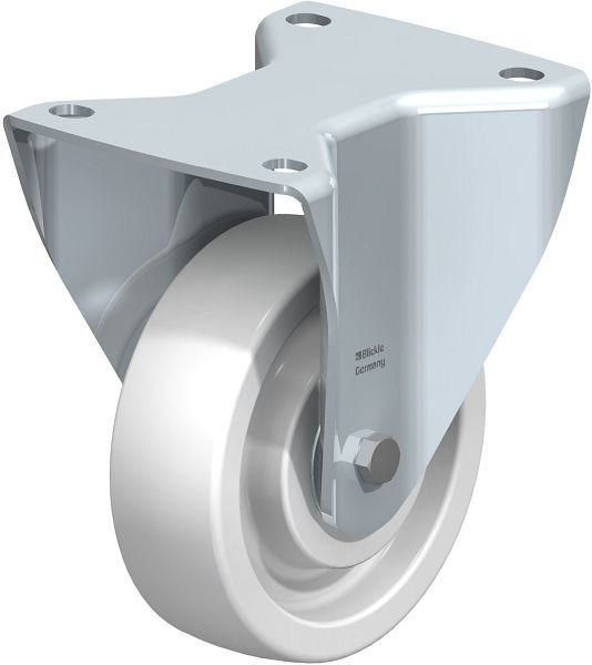 Blickle BH-SPO 125K-3 Stahlblech-Bockrolle, Schwerlast-Ausführung, mit Anschraubplatte, Polyamid, Weiß, 14472