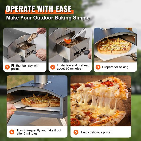 VEVOR Tragbarer Pizzaofen Outdoor 3048 mm Gas Holzpellets Holzkohle