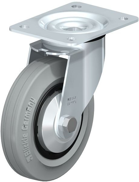 Blickle LE-VPP 160G-SG-FA Stahlblech-Lenkrolle mit Anschraubplatte, Vollgummi, Schwarz, 747098