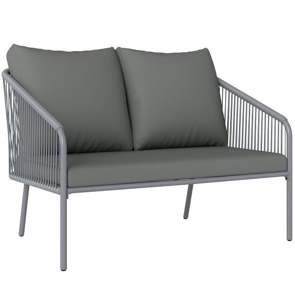 Outsunny Gartensofa mit Kissen 2-Sitzer Rattan Sofa Lounge Sofa Outdoor Balkon Sofa 112 x 72 x 76 cm Grau, 860-398V00GY