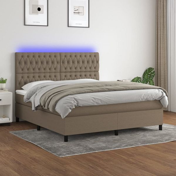 vidaXL Boxspringbett mit Matratze & LED Taupe 160x200 cm Stoff, 3135129