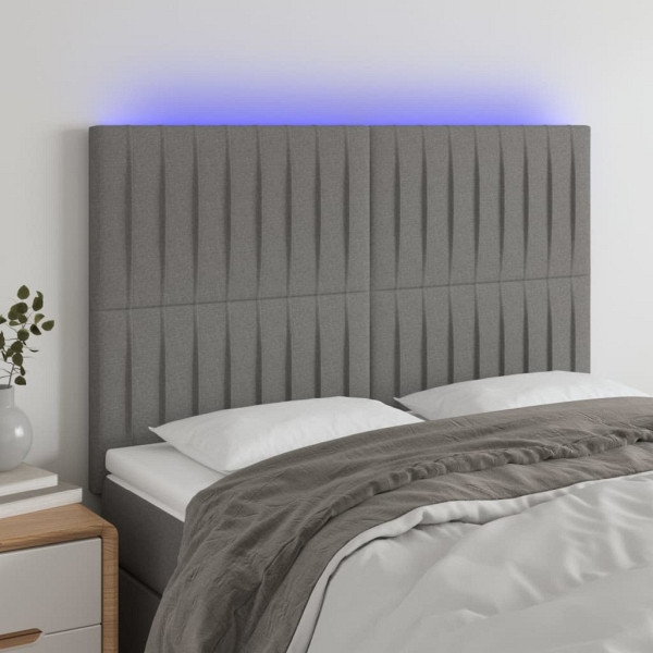 vidaXL LED Kopfteil Dunkelgrau 144x5x118/128 cm Stoff, 3122661