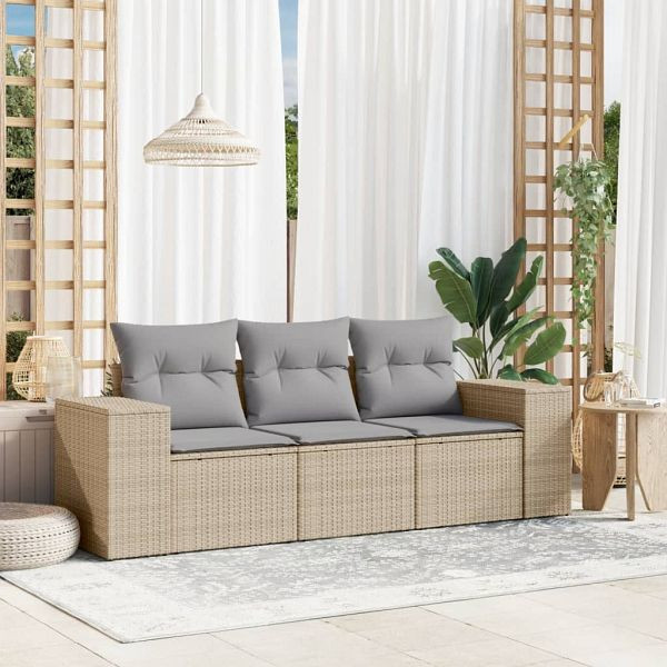 vidaXL 3-tlg. Garten-Sofagarnitur mit Kissen Beige Poly Rattan, 3222258