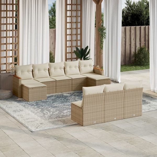 vidaXL 10-tlg. Garten-Sofagarnitur mit Kissen Beige Poly Rattan, 3258789
