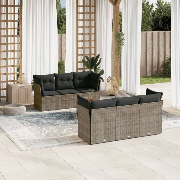 vidaXL 7-teilig Garten-Sofagarnitur mit Kissen Grau Poly Rattan, 3223491