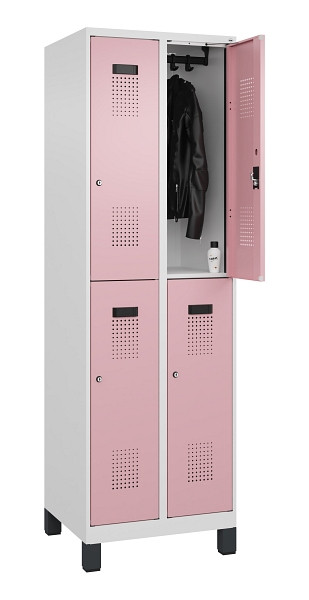 C+P Doppelstöckiger Spind Evolo PLUS, mit Füßen, 4 Fächer, 1950x600x500mm, 9016, Frontfarbe RAL 3015 Hellrosa, Zylinderschloss, 049310-20 S10045
