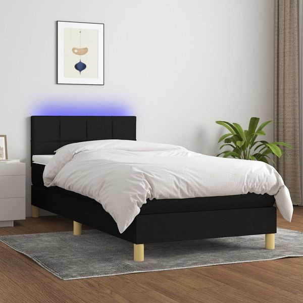 vidaXL Boxspringbett mit Matratze & LED Schwarz 90x190 cm Stoff, 3133679