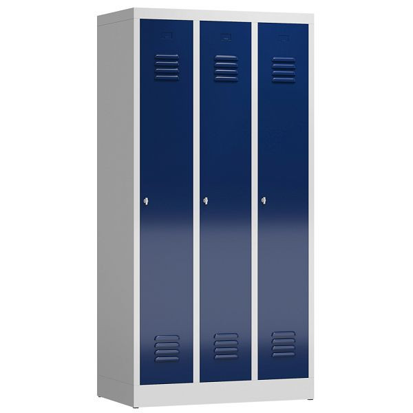 Lüllmann ClassiX Garderobenschrank, 3 Abteile, 1800 x 870 x 500 mm, lichtgrau/enzianblau, X-510131