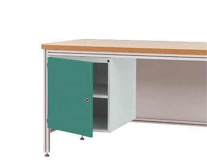 Manuflex Gehäuse-Unterbau für ALU-Arbeitstische, Nutzhöhe 500 mm mit Türanschlag rechts, für Tischtiefe 800 mm, Graugrün, ZB4974.0001