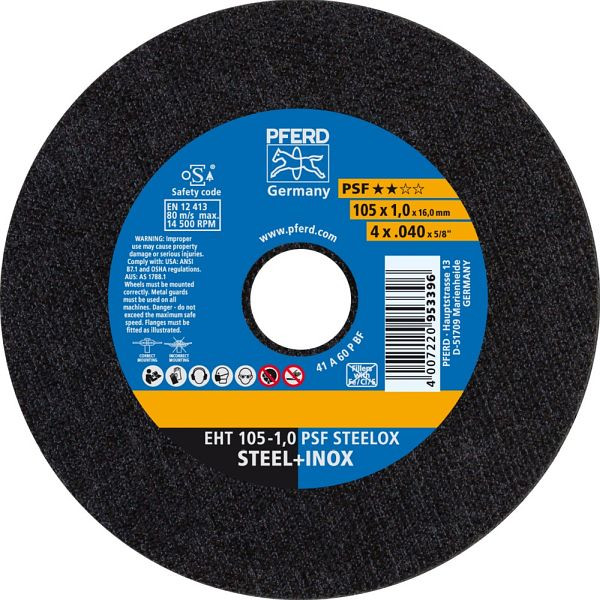 Pferd Trennscheibe EHT 105-1,0 PSF STEELOX/16,0, VE: 25 Stück, 61741105