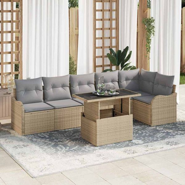 vidaXL Garten-Sofa-Set 7-teilig Beige 100 x 55 x 73 cm Poly-Rattan, 3357213