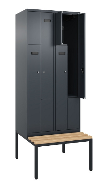 C+P Z-Spind Evolo PLUS, Bank, 4 Fächer, 2120x800x815mm, 7016/7016, Zylinderschloss, Sitzfläche Buche-Hartholz, Sitzbank, 0490537-224 S10043