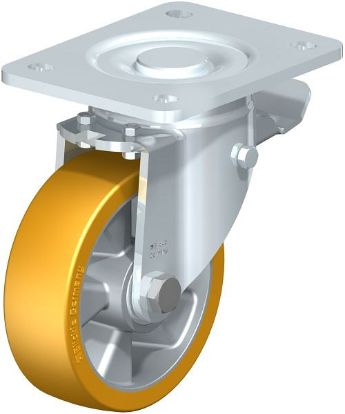 Blickle LH-ALTH 125K-3-ST Stahlblech-Lenkrolle, Schwerlast-Ausführung, mit Anschraubplatte & Feststeller, Blickle Extrathane®, Hellbraun, 279000