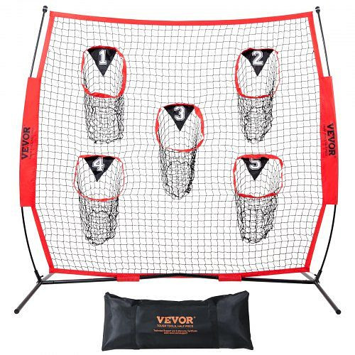VEVOR 217 x 125,5 x 223 cm Fußballtrainer-Wurfnetz mit 5 Zieltaschen, Knotenloses Netz, inkl. Bogenrahmen & Tragetasche, GLQW77YC0000P7TCBV0