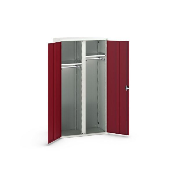 bott verso Flügeltürschrank mit Schubladen, mit 2 Fachböden und 2 Kleiderstangen, BxTxH: 1050 x550 x 2000 mm, Lichtgrau / Purpurrot, 16926578.24