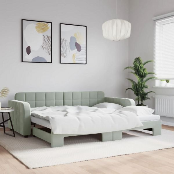 vidaXL Tagesbett Ausziehbar Hellgrau 90x200 cm Samt, 3196929