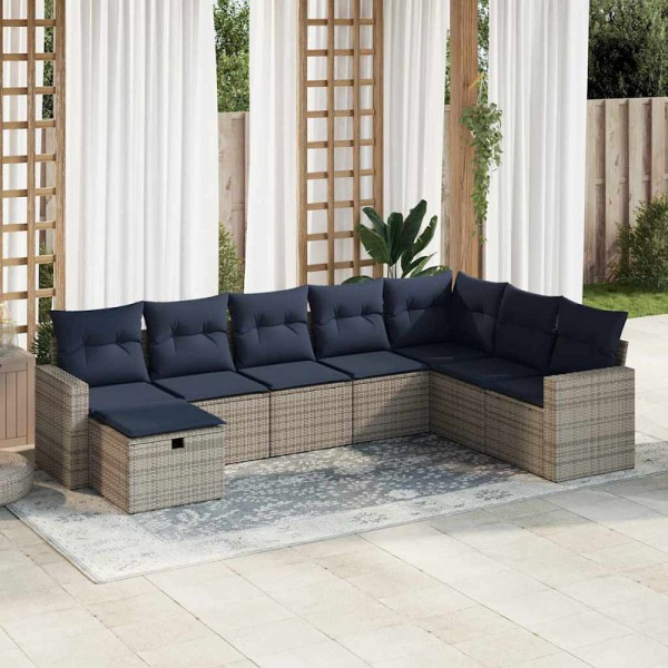 vidaXL 8-teilige Garten-Sofagarnitur mit Kissen Grau Poly Rattan, 3325437