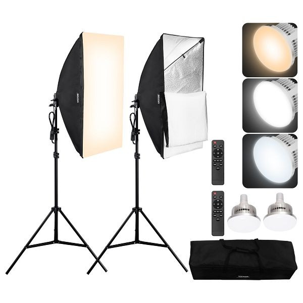 VEVOR Fotostudio Softbox Set, 50x70cm 45W 3000–6500K LED-Birnen für Aufnahmen, SYRGZMTZ20283Z1TCV2