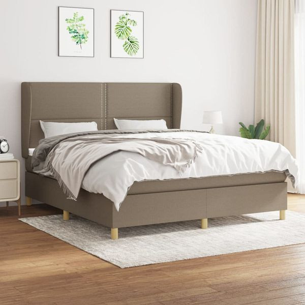 vidaXL Boxspringbett mit Matratze Taupe 180x200 cm Stoff, 3128465