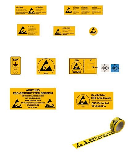 Manuflex Warnschilder für ESD-Arbeitsplätze, BxH: 300 x 500 mm, VE: 10 Stück, LH1022