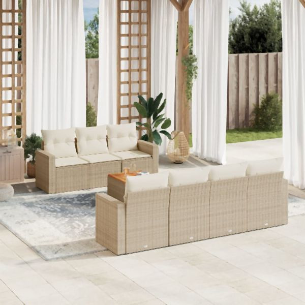 vidaXL 8-tlg. Garten-Sofagarnitur mit Kissen Beige Poly Rattan, 3224028