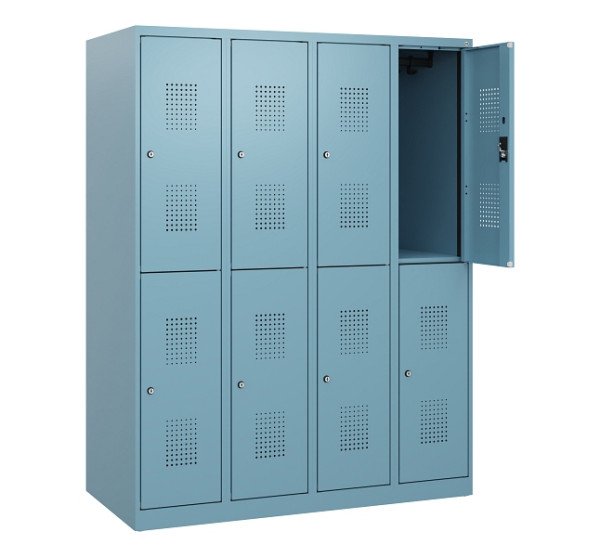 C+P Doppelstöckiger Spind Evolo PLUS, 8 Fächer, 1530x1200x500mm, 0010/0010, Zylinderschloss, 0493005-40 S10061