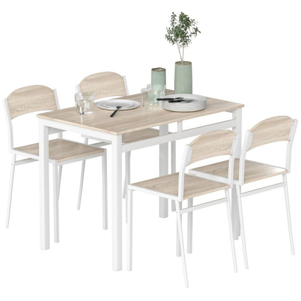 HOMCOM 5-teiliges Essgruppe Esstisch mit 4 Stühlen Platzsparend Küchentisch-Set Sitzgruppe für Esszimmer, Küche, Grau+Weiß, 835-087