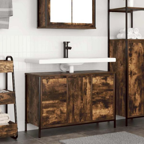 vidaXL Waschbeckenunterschrank mit Schubladen Räuchereiche, 861889