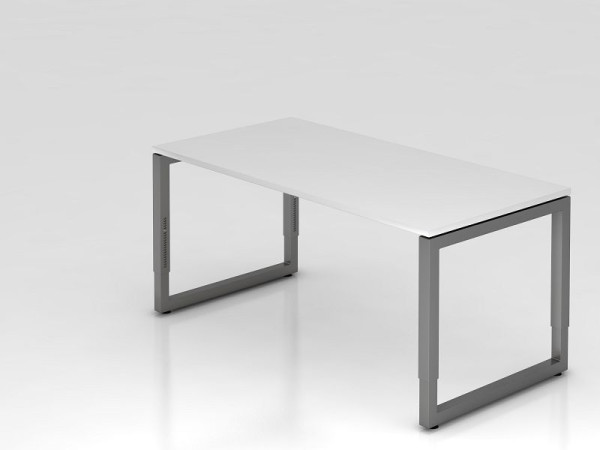 Hammerbacher Schreibtisch O-Fuß eckig 160x80cm Weiß/Graphit, Rechteckform mit schwebender Tischplatte, VRS16/W/G