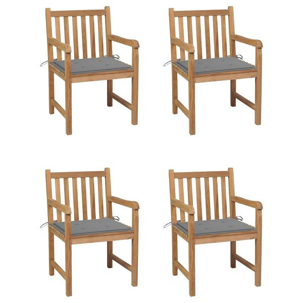 vidaXL Gartenstühle 4 Stück mit Grauen Kissen Massivholz Teak, 3073005