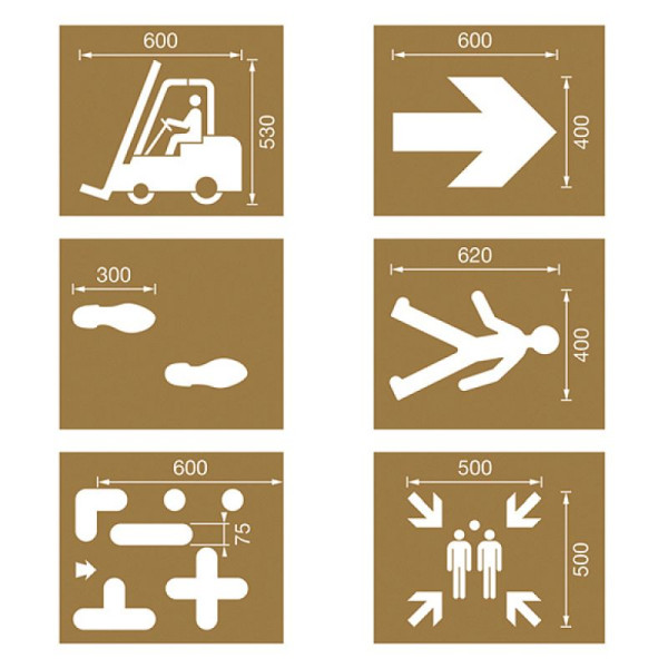 Stein HGS Spritzschablonen für Bodenmarkierung, Satz 9 (Industrie), Inhalt 6 Schablonen, 90.3306-09
