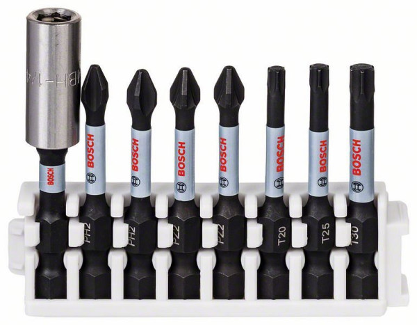 Bosch Schrauberbit-Set Impact Control, 8-teilig, 2 x PH2, 2x PZ2, T20, T25, T30, 50 mm, VE: 5 Stück, 2608522326