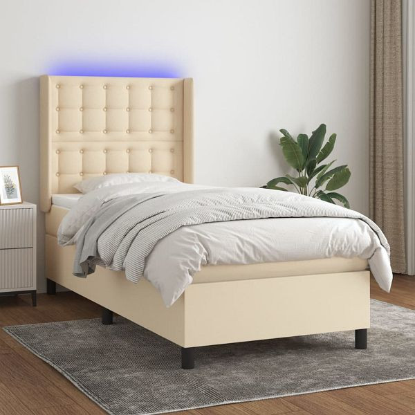 vidaXL Boxspringbett mit Matratze & LED Creme 100x200 cm Stoff, 3138618