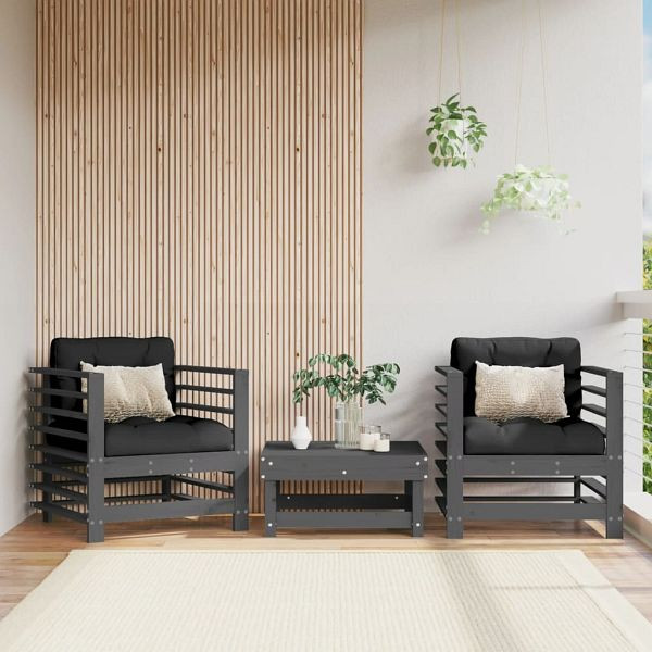 vidaXL Gartenstühle mit Kissen 2 Stück Grau Massivholz Kiefer, 825676