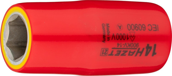 Hazet Steckschlüsseleinsatz, Sechskant, schutzisoliert, Vierkant hohl 12,5 mm (1/2 Zoll), Außen-Sechskant-Tractionsprofil, 14 mm, 900KV-14