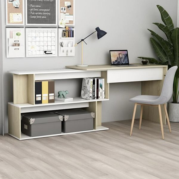 vidaXL Eckschreibtisch Weiß Sonoma-Eiche 200x50x76 cm Holzwerkstoff, 801103