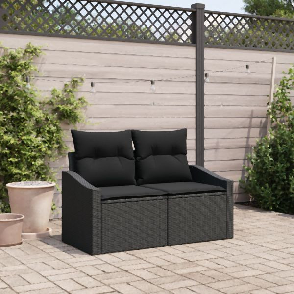 vidaXL 2-Sitzer Gartensofa mit Stauraum & Kissen Schwarz Poly Rattan, 42006791