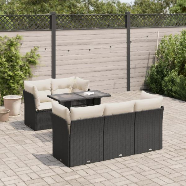 vidaXL 6-tlg. Garten-Sofagarnitur mit Kissen Schwarz Poly Rattan, 3326097