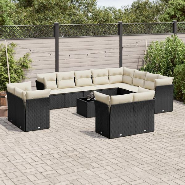 vidaXL 13-teilig Garten-Sofagarnitur mit Kissen Schwarz Poly Rattan, 3218536